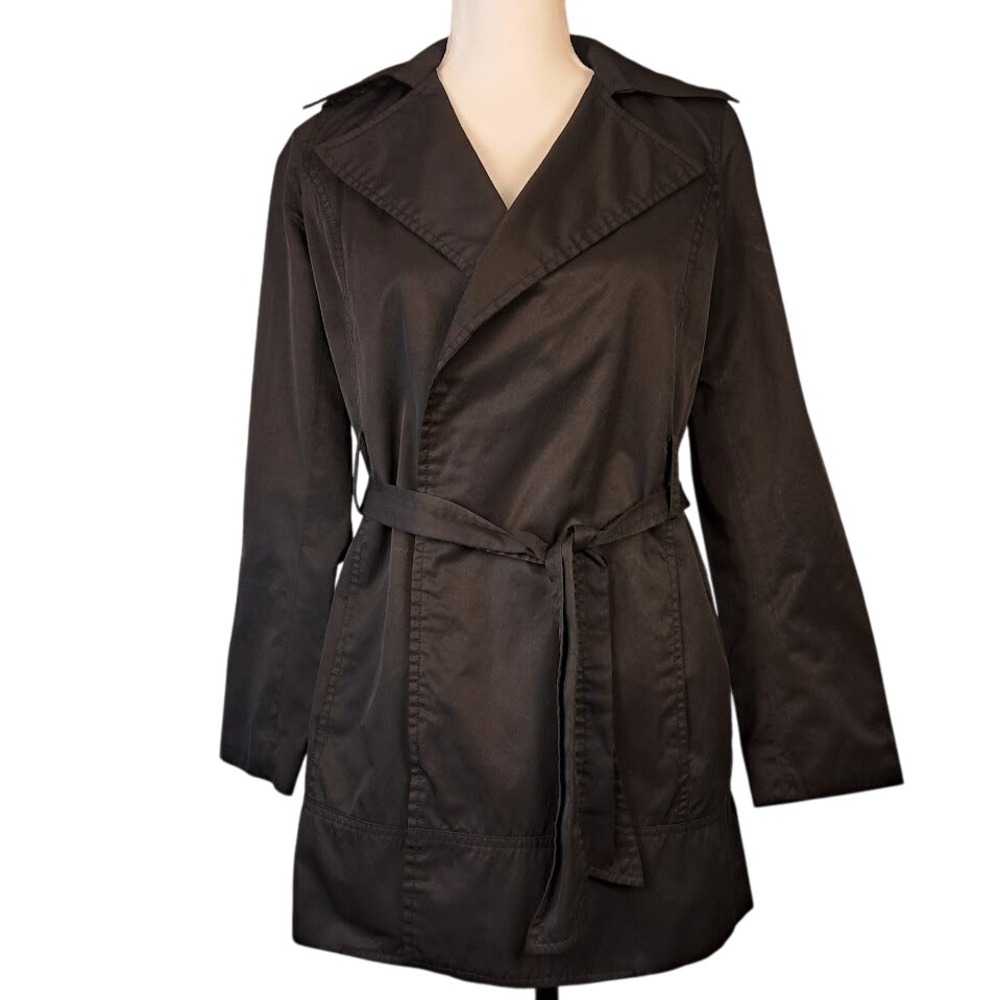 ZARA BASIC XS Black Open Trench Coat Belted Lightweight Pockets